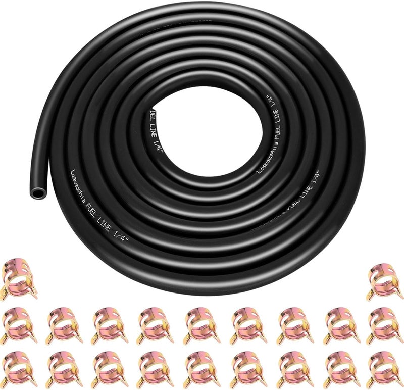 Logosophia 10ft 1/4" ID Fuel Line Hose with 20pcs 2/5" Clamps - Fits Kawasaki, Kohler, Briggs & Stratton Small Gas/Diesel Engines, Generators, Powersports - Durable Flexible Rubber Hose Kit - Image 1